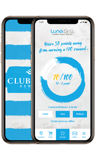 Mobile phones with Luna Rewards displayed