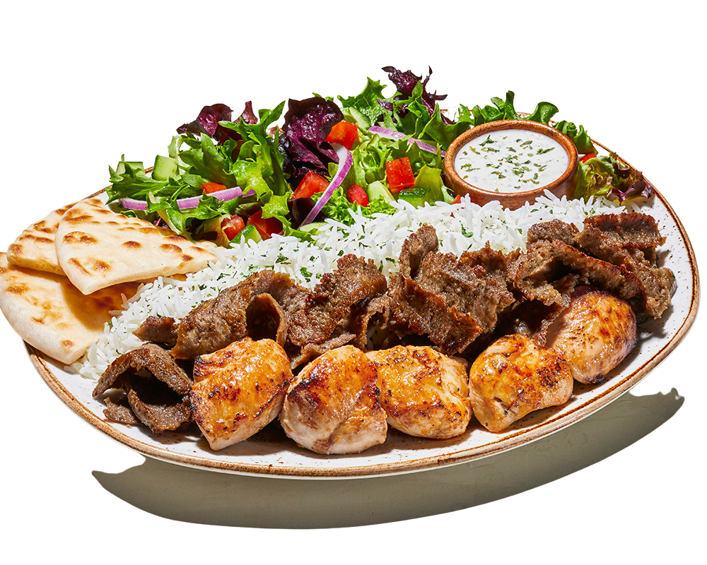 plate of chicken and gyro meat