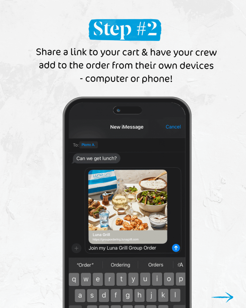 Step Two of Placing a Group Order in the Luna Grill app