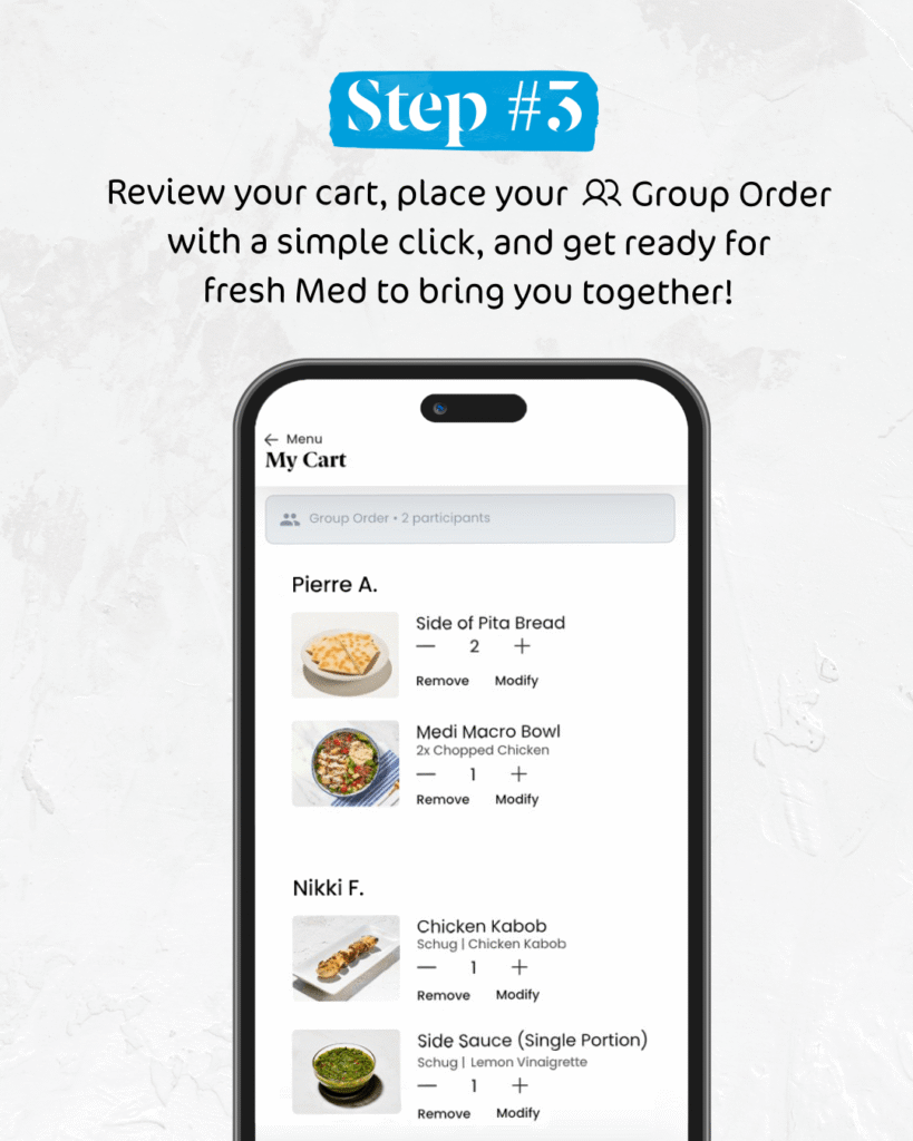 Step three of placing a Group Order in the Luna Grill app
